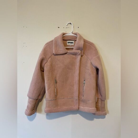 APPARIS Anne Faux-Shearling Moto-Style Jacket Pink - Picture 5 of 14
